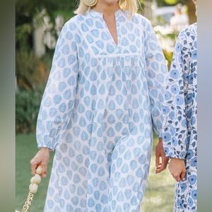 Victoria Dunn block print blue and white dress